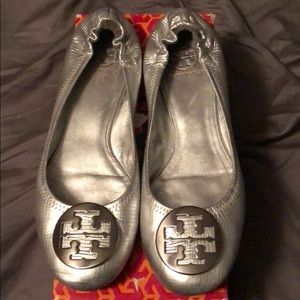 Silver Metallic Tory Burch Flats